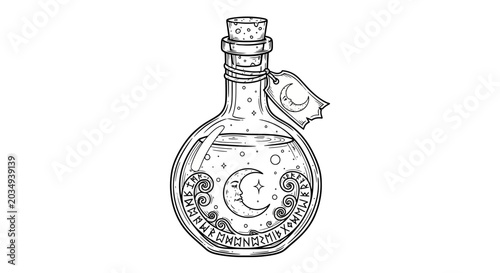Vintage glass potion bottle illustration.