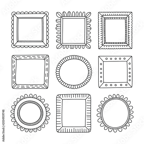 Hand Drawn Cute Doodle Picture Frames Vector Illustration Set