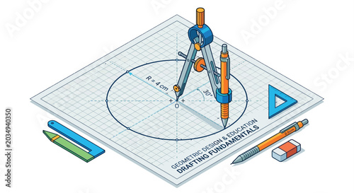 Drafting Tools And Geometric Design Illustration Isometric View