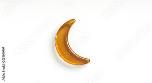 Amber glossy crescent icon isolated on a clean white background