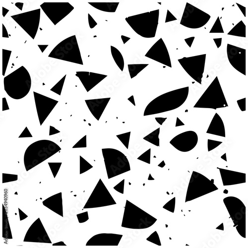 Mid century modern abstract mosaic pattern with geometric shapes in black and white