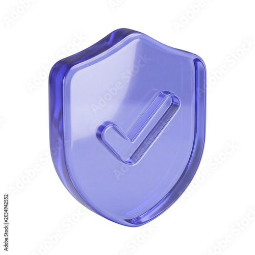 Transparent Glass Shield Icon with Check Mark Security Symbol