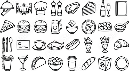 A collection of diverse food and drink illustrations, perfect for culinary design projects