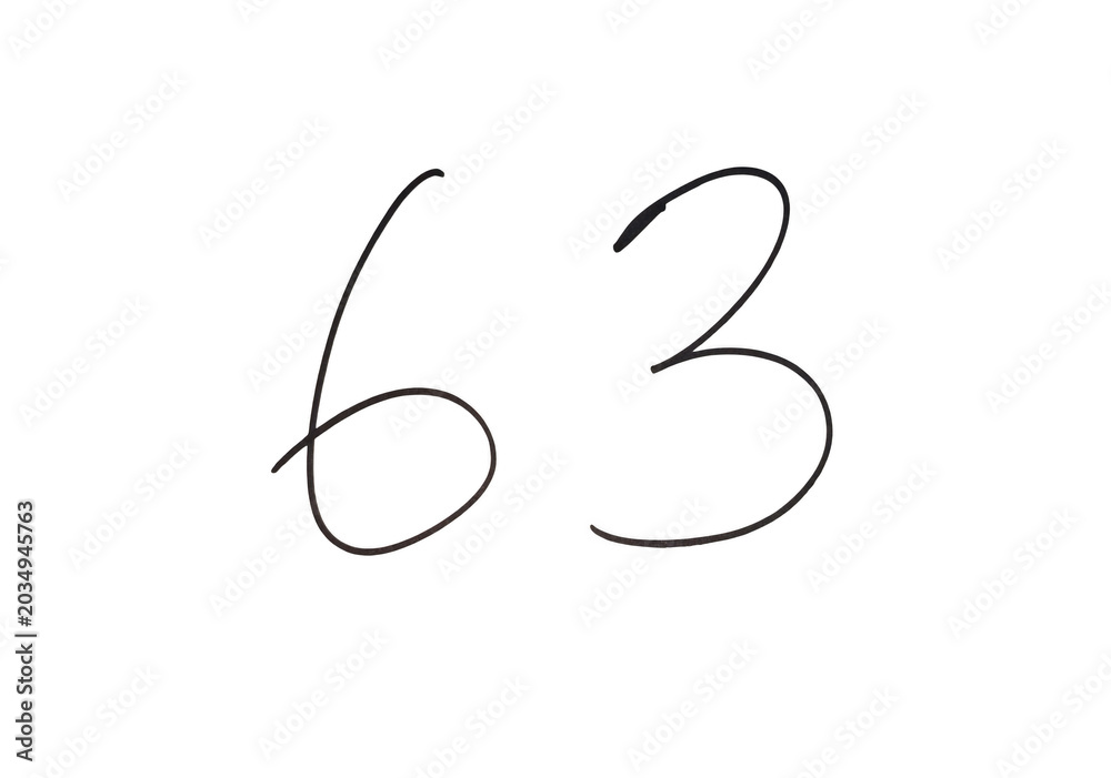 Obraz premium Handwritten number sixty three on paper