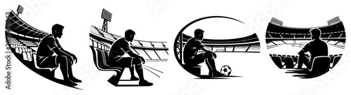 Fotografía Disappointed athlete sitting alone on stadium bench after game defeat vector sil