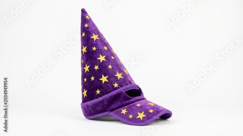 Purple wizard hat with yellow stars isolated on white background