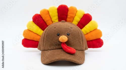 Plush turkey baseball cap for thanksgiving isolated on white background