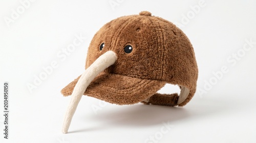 Plush kiwi bird baseball cap isolated on white background