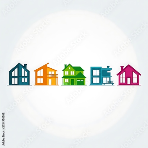 Set of Colorful Modern House Icons for Real Estate and Housing