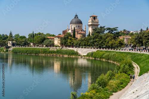 Tableau sur toile The Adige River coastline view in Verona City of Italy