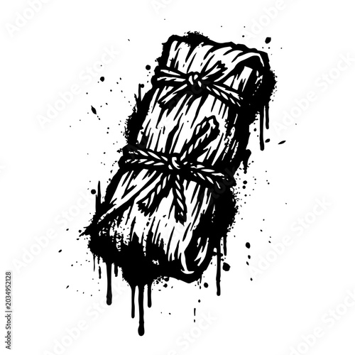 Tableau sur toile Tamale wrapped in husk with artistic ink splatters and grunge drip style
