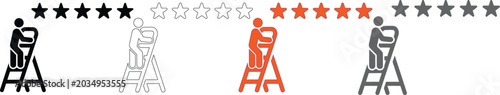 Man climbing ladder vector icons. Stars rating, business success, career growth illustration.