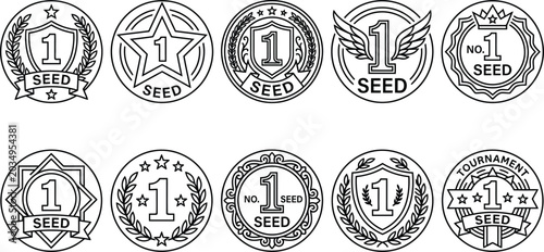 Selection of number one seed badge linear vector icons for sports tournaments and athletic competitions with ranking symbols.