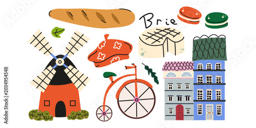 Canvastavla Paris travel and culture vector set