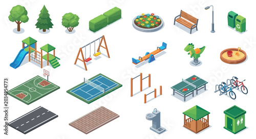Isometric Playground Elements Collection Vector Illustration On White Background