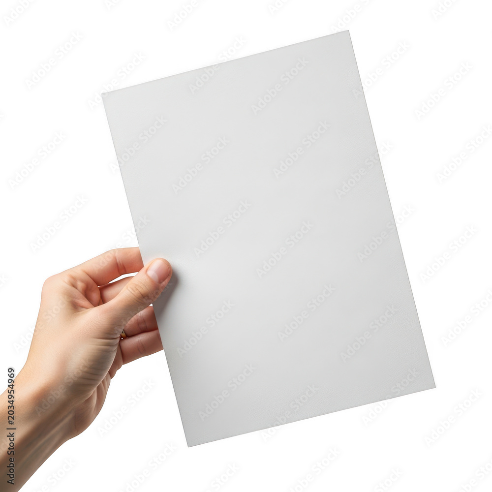 Obraz premium Person holding a blank white paper sheet isolated on transparent background