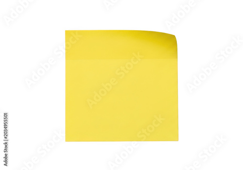 Yellow sticky note with folded corner isolated on transparent background