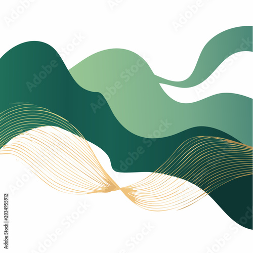Abstract Green Waves with Gold Lines