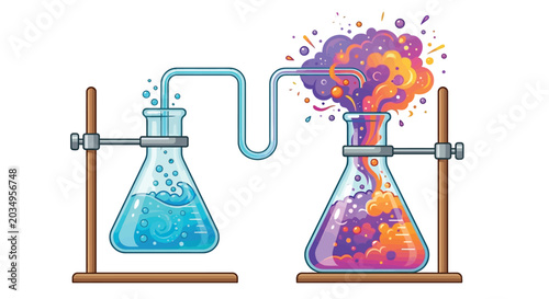 Photos Erlenmeyer flasks with chemical reaction colorful vector illustration