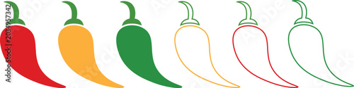 Принти на полотні Hot Chili Pepper Icon Set in Red and Black Silhouette Styles, Vector Illustration for Spicy Food, Mexican Cuisine, Cooking, Restaurant Branding, and Food Design Projects