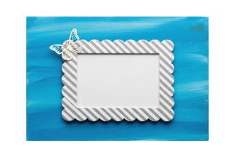 Decorative picture frame with a butterfly ornament isolated on transparent background