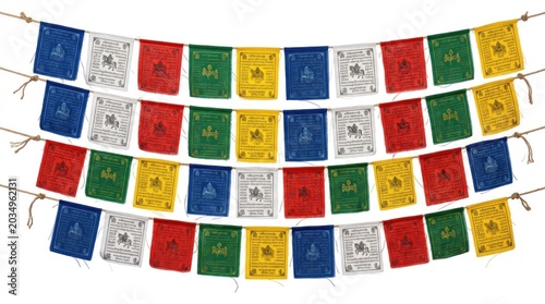 Buddhist prayer flags in various colors.