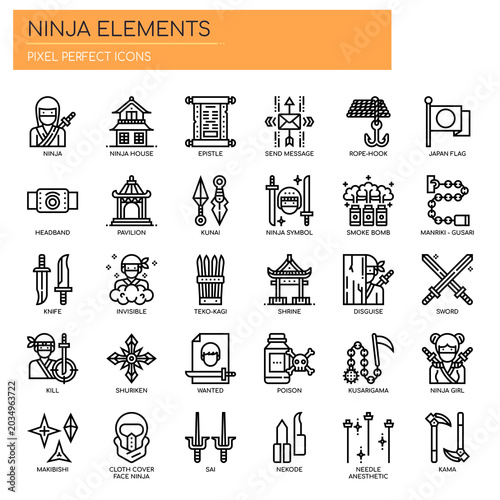 Tablou pe pânză Ninja Elements , Thin Line and Pixel Perfect Icons