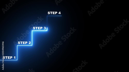 Step by Step Performance and Improvement Concept, Step 1 Step 2 Step 3 step 4 Growth Process Animation 4k video animation.