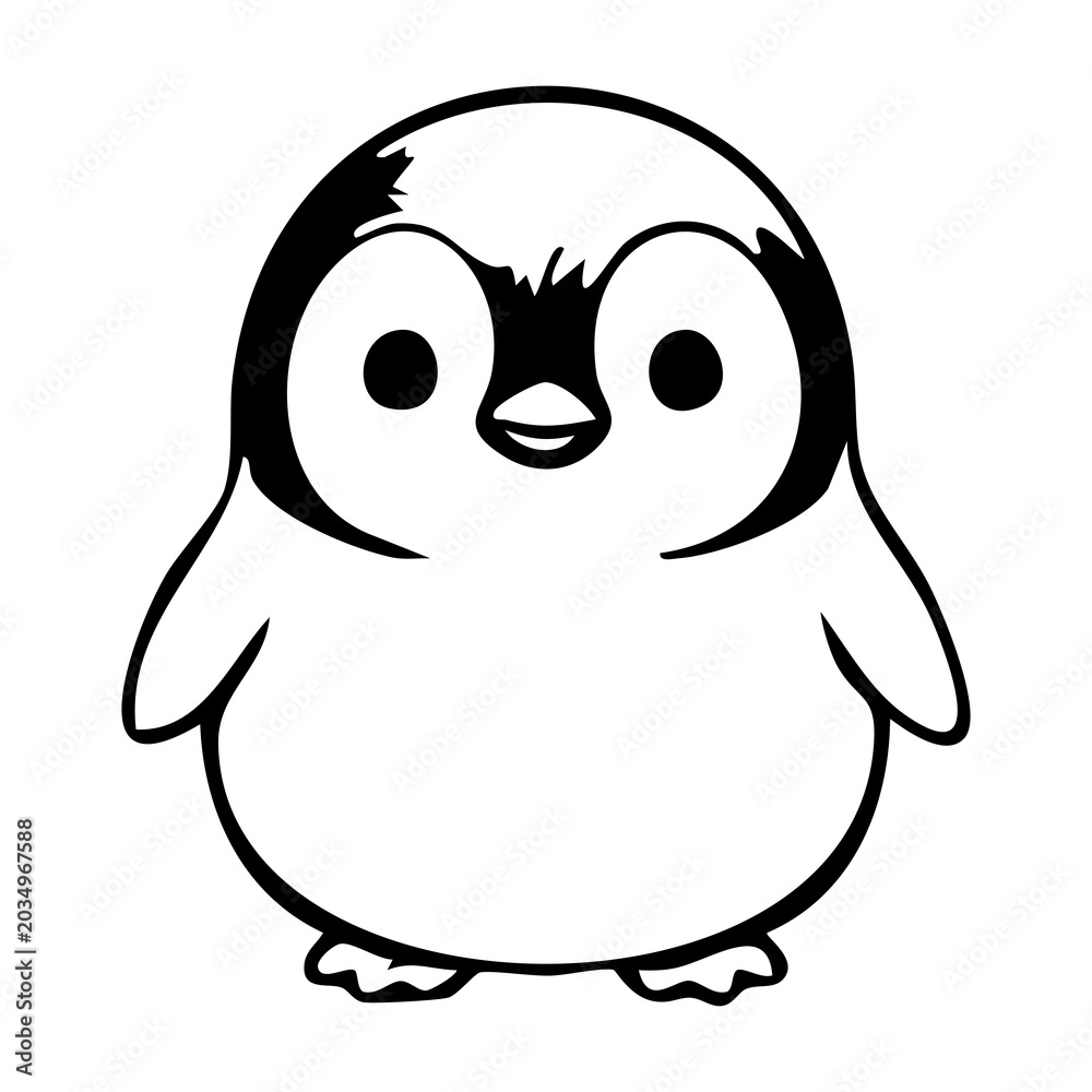 Fototapeta premium Cute baby penguin cartoon coloring page line art vector illustration for kids workbook