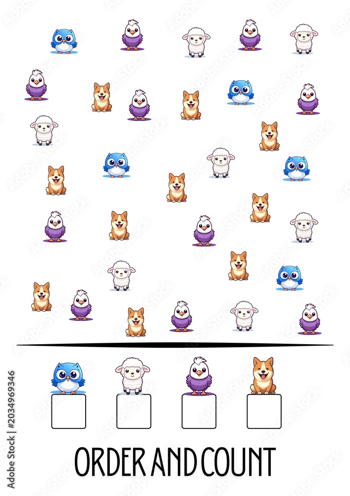 Obraz premium Order and Count: Fun Cat-Themed Math Counting Worksheet 3