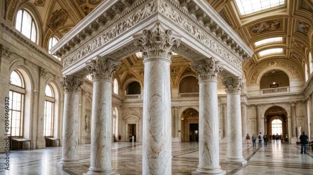 Obraz premium Majestic Marble Columns and Ornate Interior Architecture of a Grand Historical Building