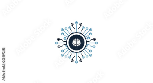 Black and white circular network graphic.