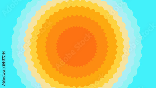 Abstract summer sunburst background featuring layered scalloped circles and vibrant tropical pastel colors composition