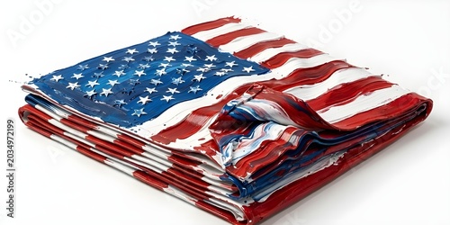 American flag created with bold paint brush strokes, white isolated background, artistic patriotic texture, modern creative design