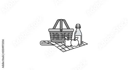 Picnic basket with wine and cheese.