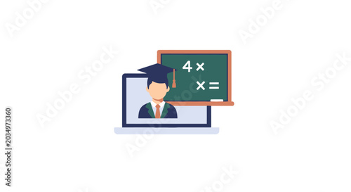 Online education teacher on laptop screen.
