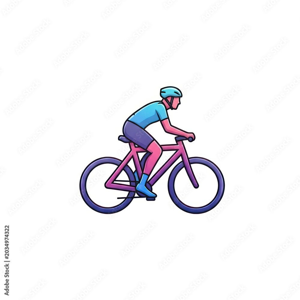 Fototapeta premium Minimalist cyclist riding a pink and blue bicycle