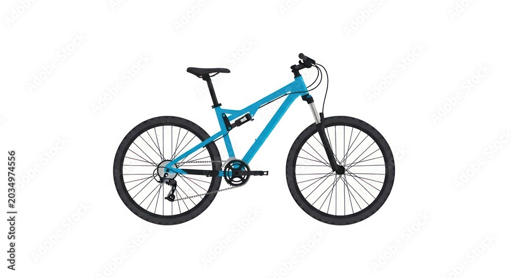 Fototapeta premium Blue full suspension mountain bike on white background