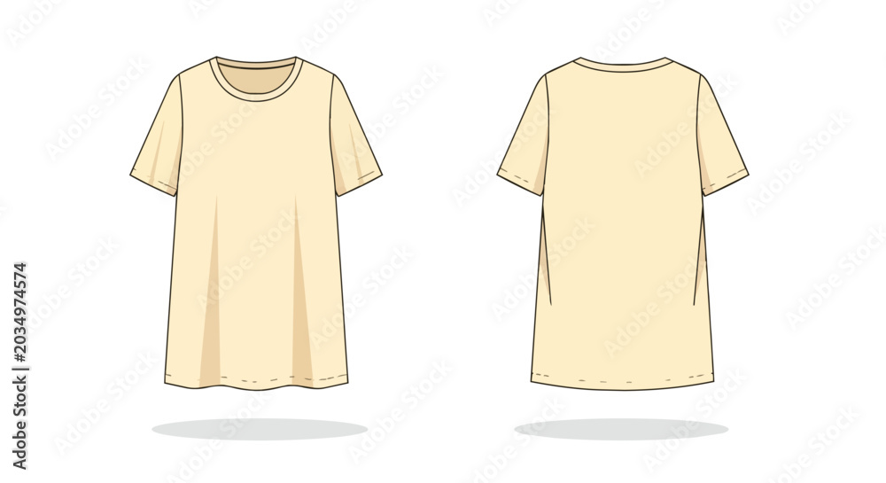 Fototapeta premium Light Yellow Oversized T-shirt Front and Back Views Blank Apparel Template Illustration