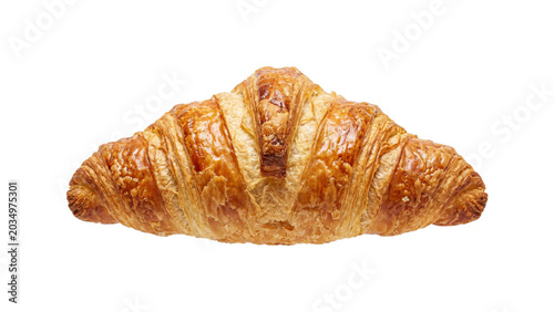 Quadro su tela Golden flaky buttery french croissant pastry baked to perfection for breakfast o