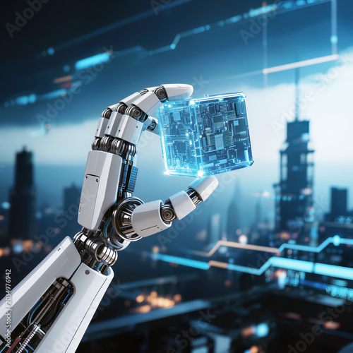 Robotic Hand with Futuristic Cube
