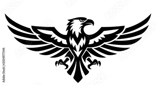 Tableau sur toile Stylized Eagle Silhouette Emblem - Black and White