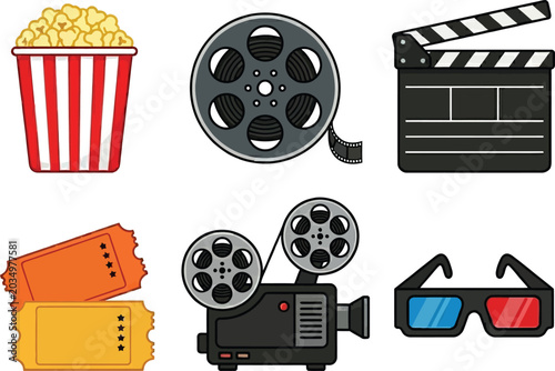 Vector illustration of cinema and movie elements. perfect for entertainment and film industry concept.