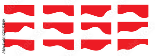 A set of red abstract border shapes and dividers with wave curves. This icons use for web templates, presentations, graphic projects, or UI components. Abstract wavy divider icon
