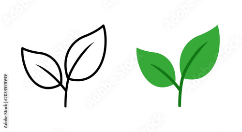 Tableau sur toile Green Leaf Eco Icon Set Nature Sustainability Outline and Flat Style Vector