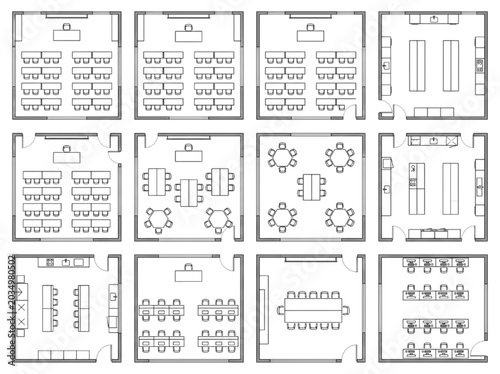Foto CAD Floor Plan Layouts for Various Office and Classroom Configurations