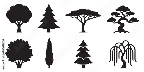 Fotografía tree icon set, outline and solid style, vector illustration