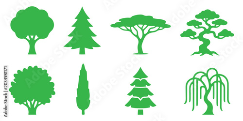 Cuadro en lienzo tree icon set, outline and solid style, vector illustration