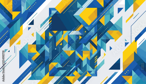 Abstract Geometric Background with Dynamic Blue and Yellow Triangles and Lines