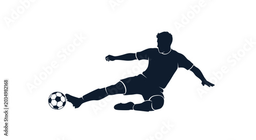 Silhouette of a soccer player kicking a ball.